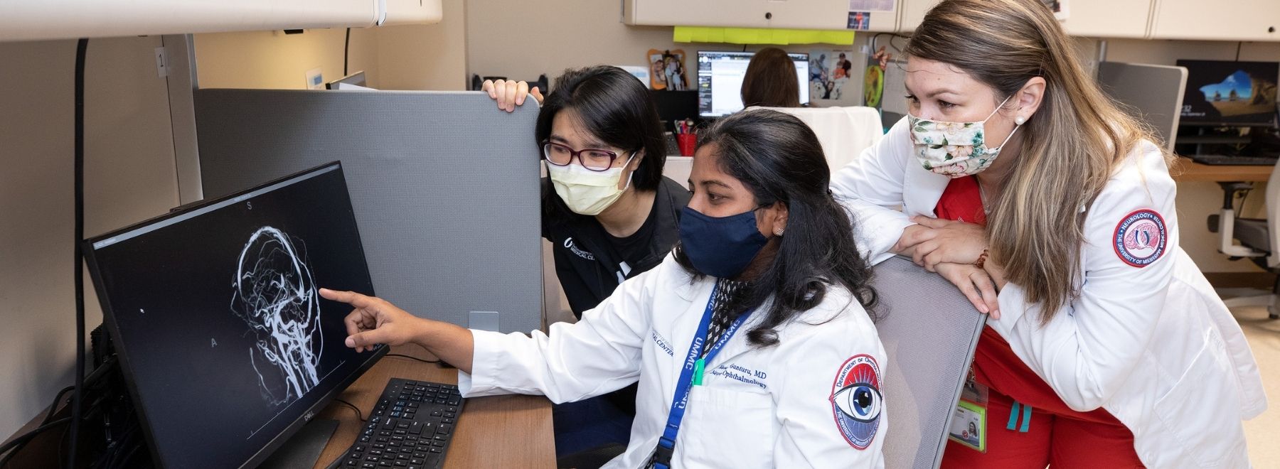 A doctor explaining a part of the nervous system to other physicians